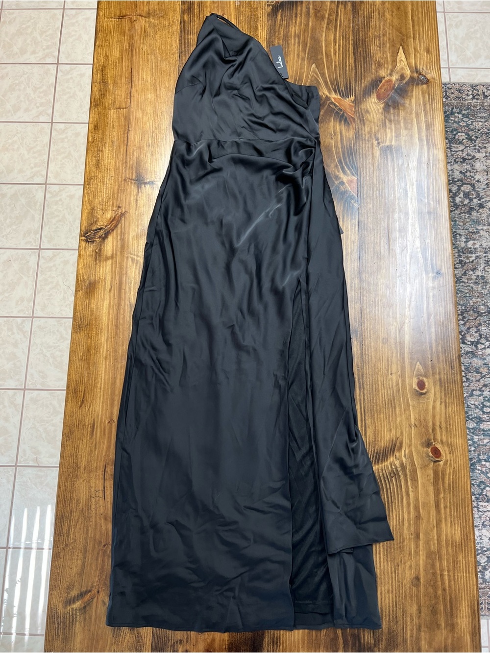 Lulus Signature Elegance Black Satin One-Shoulder Maxi Dress Size XL NWT - Picture 7 of 14